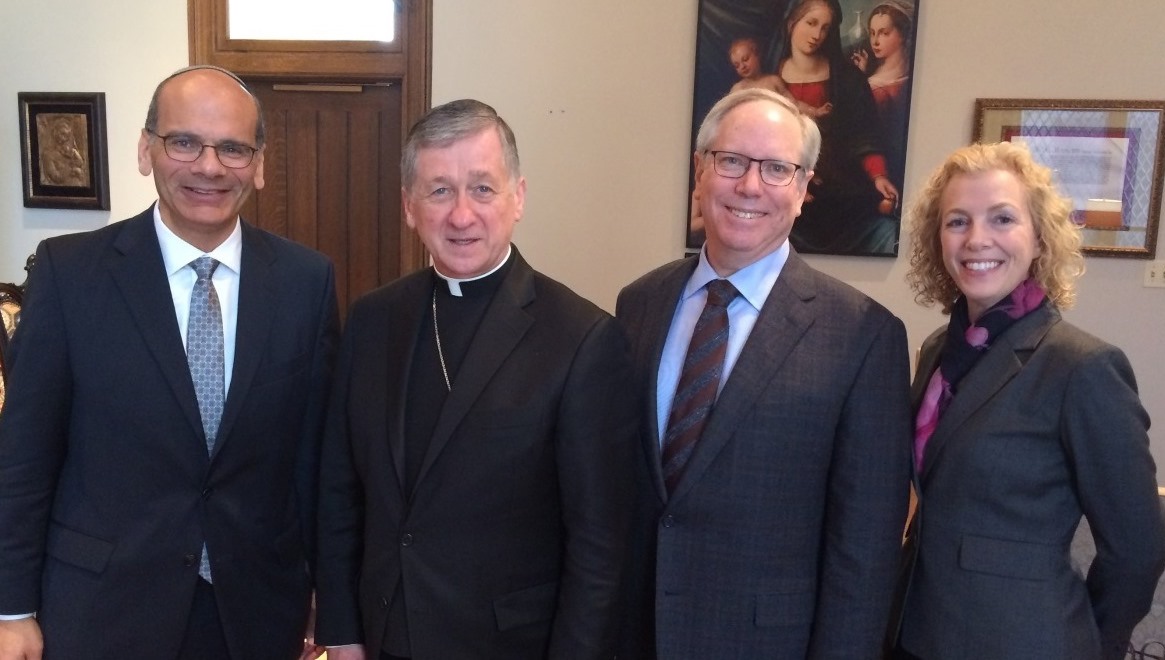 Right to left: Noam Marans, Director of Interfaith and Intergroup Relations, AJC; Cardinal Cupich; David Inlander, Chair of Interreligious Affairs Commission, AJC; Barbara Kantrow Assistant Director, AJC Chicago.